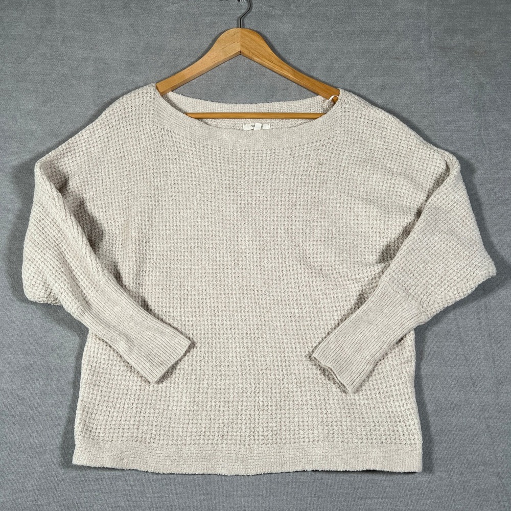 Maurices Waffle Knit Dolman Sleeve Boat Neck Sweater Women Medium Beige